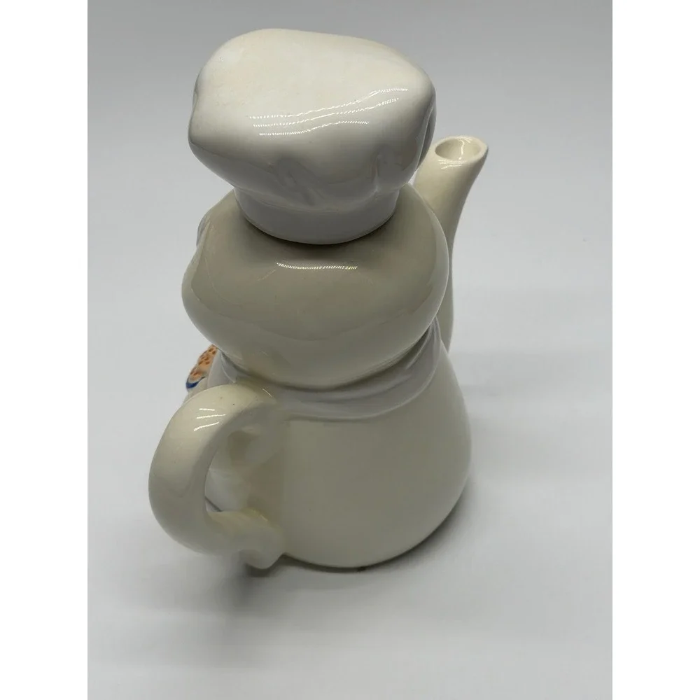 Pillsbury Doughboy Teapot Chef Holding Biscuits Ceramic Kitchen Collectible 1998